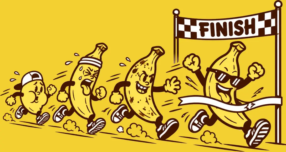 Cartoon bananas racing toward a finish line